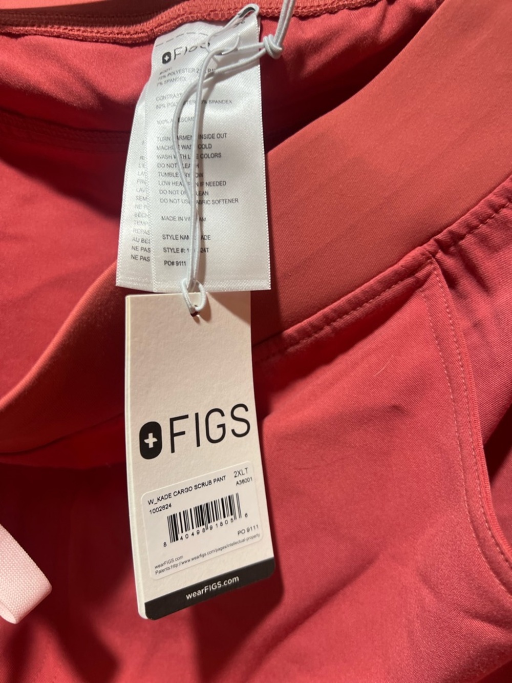 FIGS Kade Cargo Scrub Pants 2XLT NWT Coral Pink Tall Stretch Medical Nurse - Picture 3 of 6